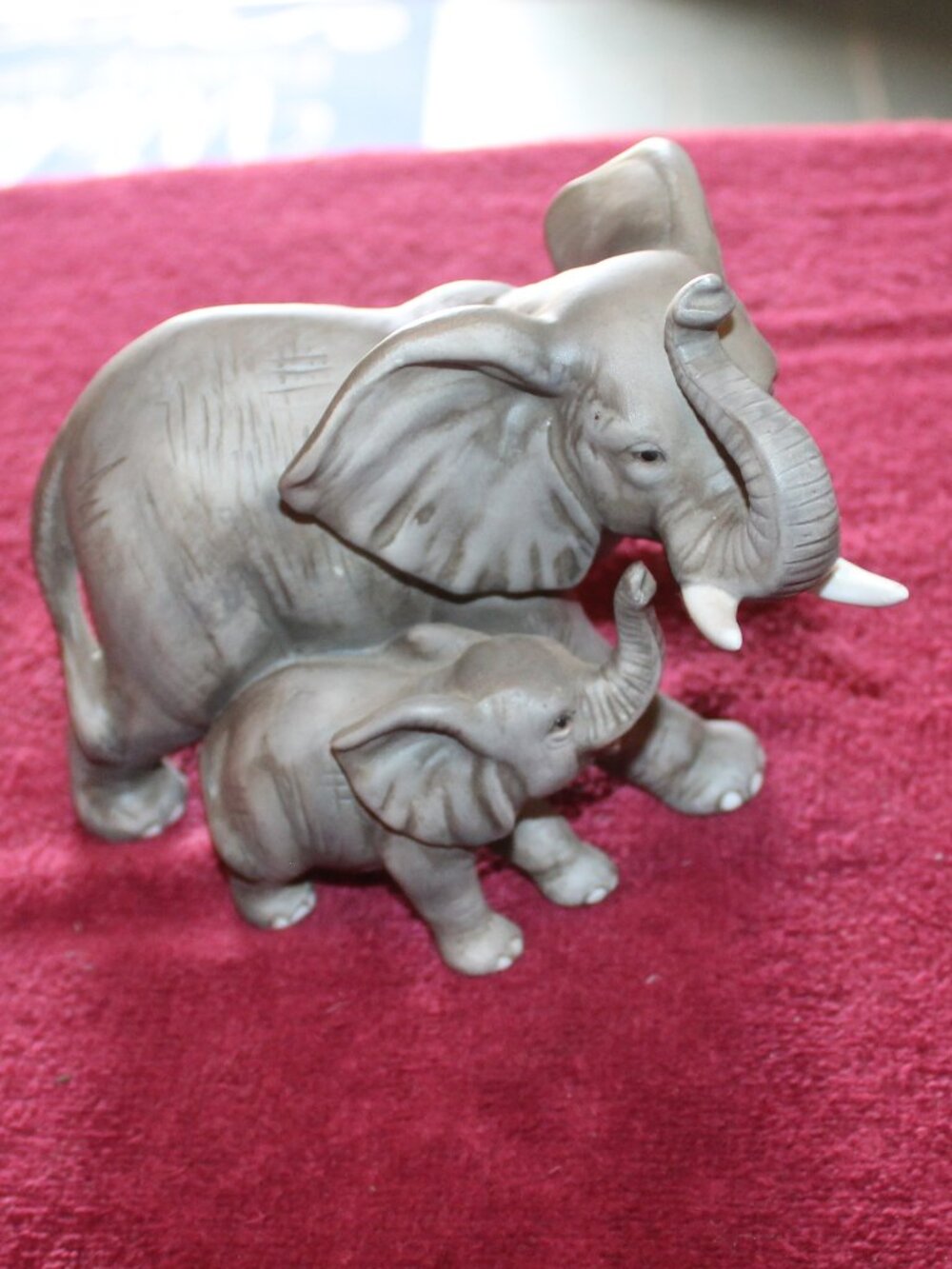 Vintage Homco Porcelain Mother and Baby Elephant Figurine